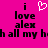 Pixelated text on bright pink background with white heart symbol above 'i love alex' and partial phrase below.