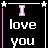 25 identical black square each displaying "I love you" text in white and pink with small pink star accents at corners