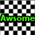 Pixelated text on a black-and-white checkered background with gray corner, displaying 'Awsome', 'Cool', and 'Rock' in green, blue, and yellow respectively.
