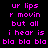 Pixelated text in bright pink on black background with white rectangular overlays, displaying repeated phrases and 'bla bla' sequences.