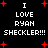 Black background with red plus signs and white pixelated text reading "I LOVE RYAN CHECKLER!!!" in two vertical