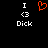 A black background displays two identical pixelated text arrangements with a red heart symbol between them.