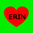 Four red heart shapes on a bright green background, each containing the text ERIN in black capital letters.