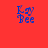 Blue 'Kay Bee' text on red background with green horizontal bars appearing and disappearing in different positions across frames.