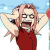Pixelated anime character with pink hair and glasses in red top, holding hands behind head as heart floats leftward across frames.
