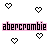Pixelated heart icons and 'abercrombie' text in pink and black on white background, with animated heart positions changing across frames.