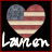 Pixelated heart-shaped icon with American flag design and white text reading "Lauren" below it on a black background.