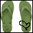 Six flip-flop icons arranged in two of three, each with a black pixelated heart outline on the rightmost icon per