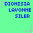 Pixelated text 'DIONISIA LAVONNE SILER' in blue on green background with pink and gray star-like sparkles.
