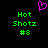 A static pixel art image with a black background, green text reading "Hot Shotz #8", and a pink heart symbol above the text.