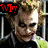 A four- shows a character with white face paint, red lips, and dark eyes in various poses; the top-right displays animated red text