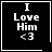 Black square icon with white text "I Love Him <3" and a small heart symbol in the top-right corner.