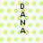A static pixel art image with green circular patterns and vertical text reading "DANA" in black, gray, and white lettering on a white background.