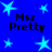 Blue background with light blue stars and black text reading "Msz Pretty" in four quadrants.
