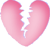 A pink broken heart icon transitions from solid to pixelated , maintaining a gray background
