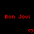 Red 'Bon Jovi' text and pixelated hearts on black background with gray corner overlay.