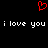 Red pixelated heart symbol above repeated white text 'i love you i love you' on black background.