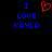 Blue pixelated text "I LOVE KAYLA" on black background with red heart symbol above "I" on left side.