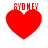 Four red heart shapes with 'SYDNEY' text above each, arranged in a on white background