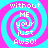 Four identical spiral patterns with alternating cyan and magenta colors, each containing white pixelated text reading "without ME your just AUSO!".