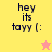 Four display text 'hey its tayy [:', with two featuring stars; the top-left and bottom-right have yellow backgrounds, while top-right and bottom-left are orange-pink