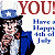 Static pixel art icon featuring a cartoon character in patriotic attire with partial text overlay on white background.