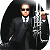 A 50x50 pixel animated contact sheet showing two frames of a character in black suit and sunglasses holding a silver gun against white background, next to green text reading "Original Icons .com" on dark green background.
