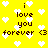 Yellow background with white pixelated hearts and repeated dark brown text reading "i love you forever <3" in a pattern