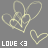 A static image of multiple heart outlines with 'LOVE <3' text in varying colors on a gray background.