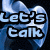 Blue bow-shaped icon with text reading Let's talk about sex baby, transitioning from a tied bow to an X shape.