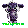 Pixelated purple creature with white hair, green eyes, and a wide grin stands against gray background; green text "DORDS" below.