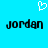 Pixelated white heart symbol above two identical black text 'jordan' words on solid cyan background.