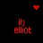 Red pixelated text and symbols on black background: 'ily elliot' repeated with heart and starburst animations.