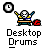 A 4x4 contact sheet of a pixel art animation featuring a skeleton drummer with yellow drumsticks, red cymbals, and blue drums on a gray background.