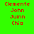 Green background with red text listing names, blue rectangular blocks covering different name positions across frames.