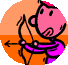 Animated cartoon character drawing in a contact sheet of five frames showing sequential motion with orange and peach background.