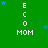 Green background with vertical 'ECO' text above 'MOM', blue stars scattered across, and a gray rectangle in the bottom-right corner.