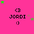 Pink background with repeated 'JORDI' text and smiley faces, surrounded by green and pink stars in a