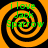 Four identical orange and black spiral patterns with green text reading "i love Jack Sparrow" overlaid on each spiral.