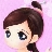 Pixelated character with brown hair in a high ponytail, large blue eyes, and light skin against a pink background.