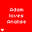 Red background with white text "Adam loves Analyse" and white star icons in a pattern, showing animation changes in star count per