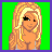 Pixel art contact sheet showing four frames of a female character with blonde hair, white top, and black pants against green background with pink text "Nicole Jess".