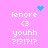 Pixelated pink background with white text and blue symbols; two identical side-by-side layouts featuring "lenore," "<3," "youhh," and "?!?!?!" with animated blue heart and starburst elements.