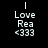 Pixelated text 'I Love Rea <333' displayed on four distinct background colors in a