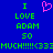 Blue background with green pixelated text reading "I LOVE ADAM SO MUCH!!! <333" and a pink heart symbol above the text.