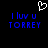 Pixelated blue text on black background reads 'I luv u TORREY' with a white heart outline above, two identical copies side-by-side.