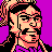 Pixelated 48x48 static icon of a character with dark hair, glasses, and pinkish skin tones against a solid purple background.