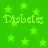 Green background with scattered light green stars and repeated pixelated text reading "Diabetes" in four quadrants.