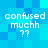 Pixelated text 'confused muchh ??' on a blue gradient background with four identical copies arranged in a