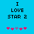 Blue background with black pixelated text "I LOVE STAR 2" and five pink/purple pixelated stars below, two versions showing star position changes.